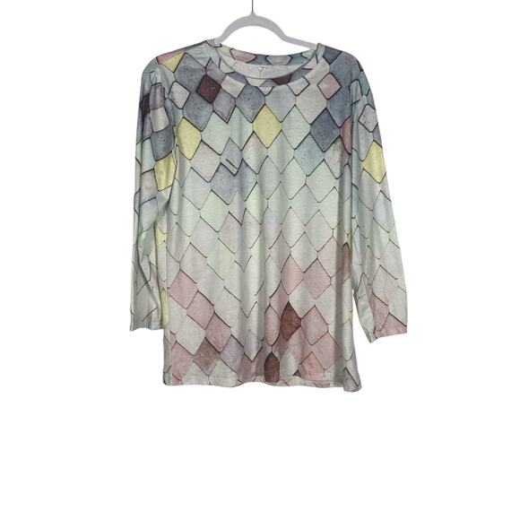 Women's Multicolored scale pattern long sleeve top Size Large - Picture 1 of 5
